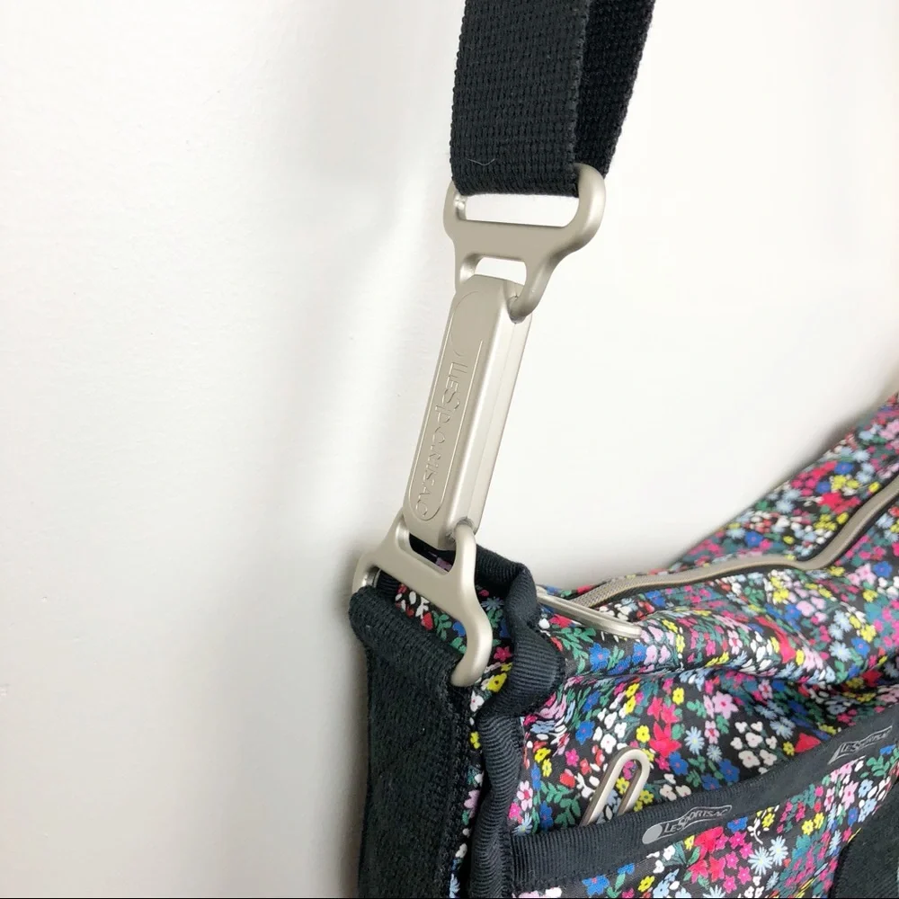 Lesportsac Floral Multicolor Crossbody Hobo Bag - Black Strap